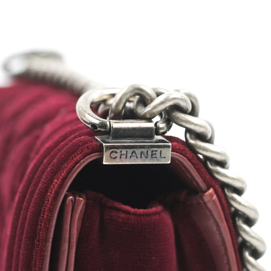 Chanel Small Boy Burgundy Velvet Ruthenium Hardware