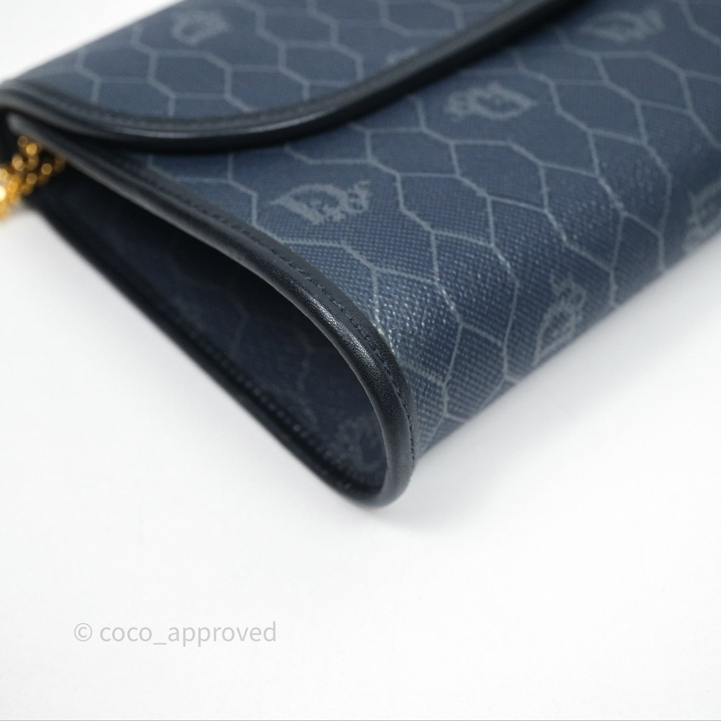 Christian Dior Vintage Honeycomb Flap Bag Navy Gold Hardware