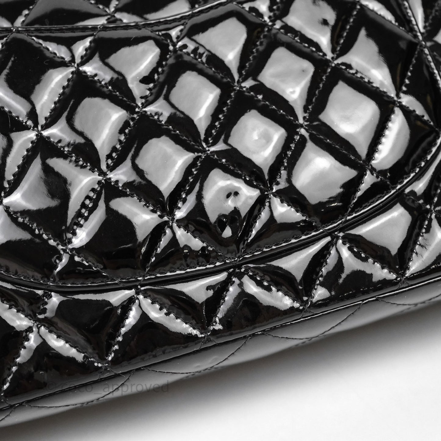 Chanel Medium Classic Flap Quilted Black Patent Silver Hardware