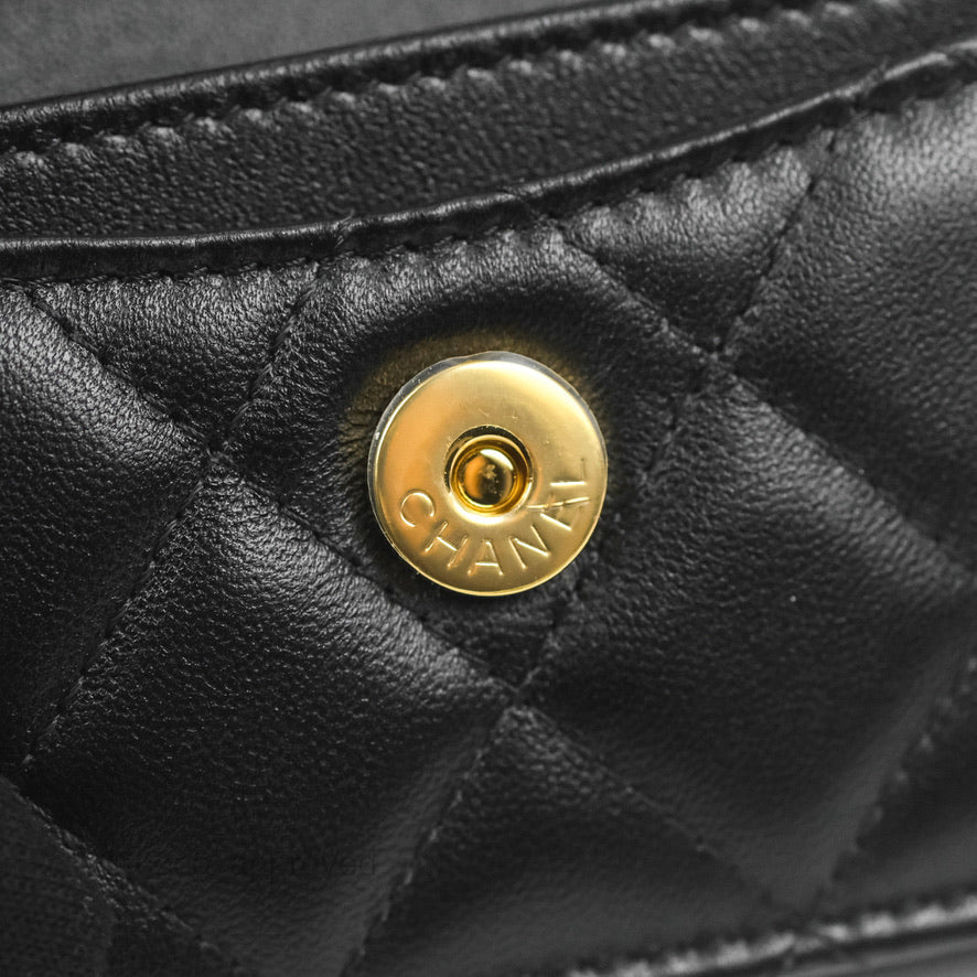 Chanel Flap Card Holder with Cuff Black Lambskin Gold Hardware