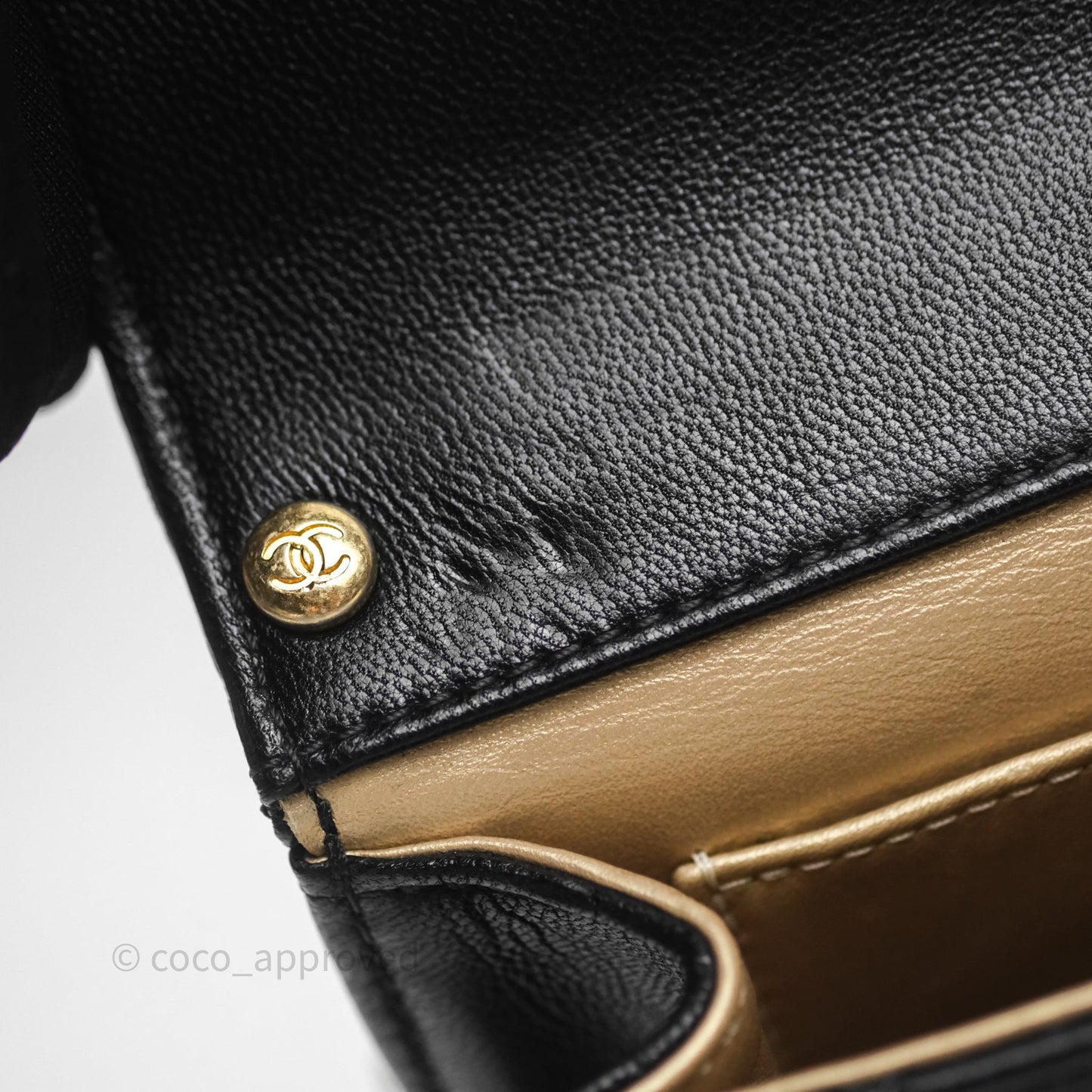 Chanel Quilted Chic Logo Pearls Flap Black Goatskin Aged Gold Hardware