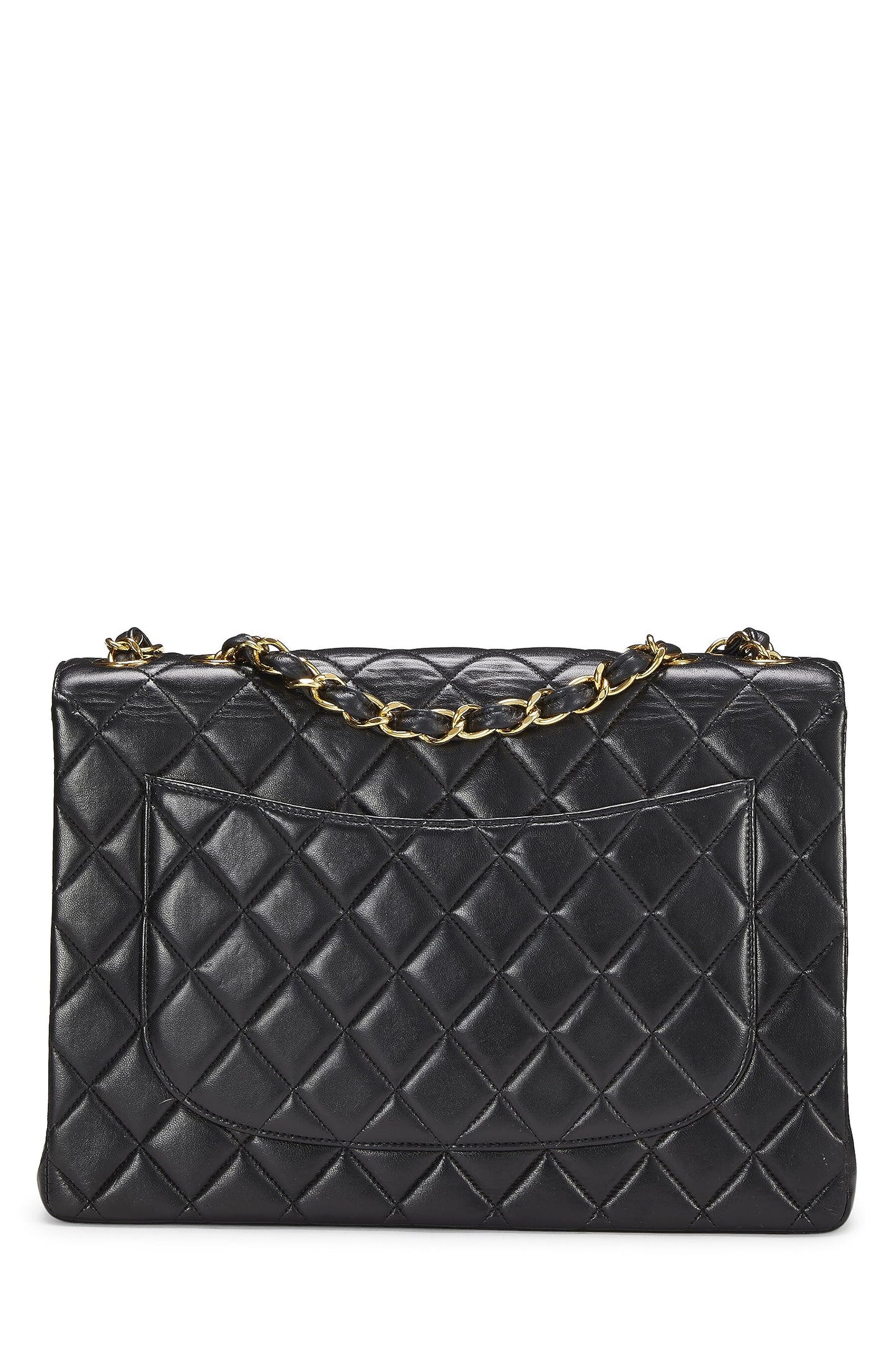 Chanel,  Black Quilted Lambskin Half Flap Jumbo, Black