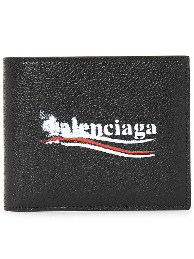 Luxury Balenciaga Logo Print Leather Half Wallet Black