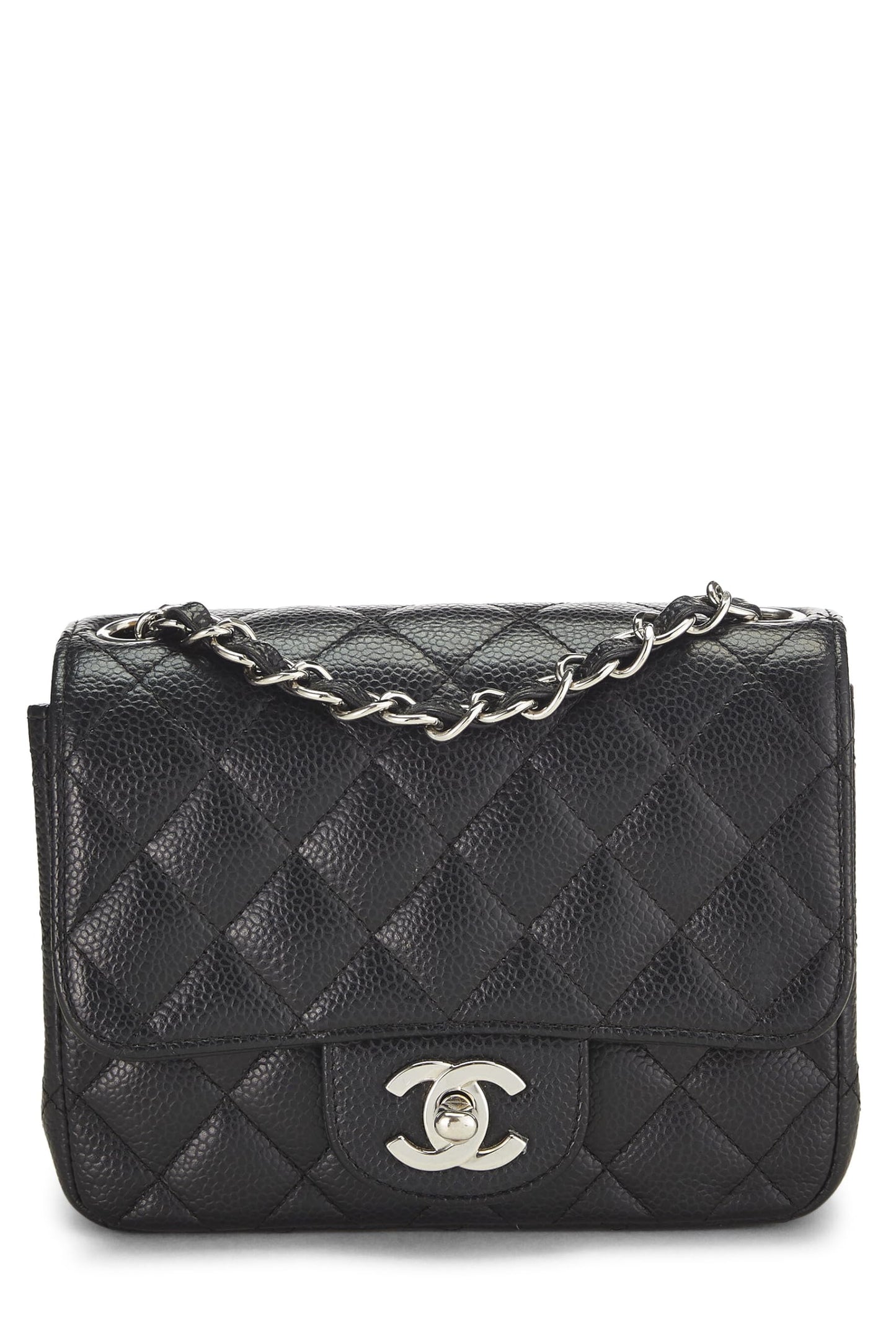Chanel,  Black Quilted Caviar Classic Square Flap Mini, Black