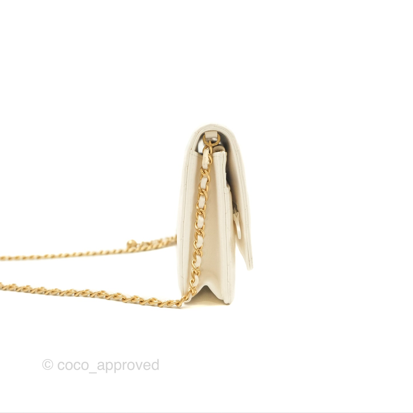 Chanel Quilted Pearl Crush Wallet on Chain WOC White Lambskin Aged Gold Hardware