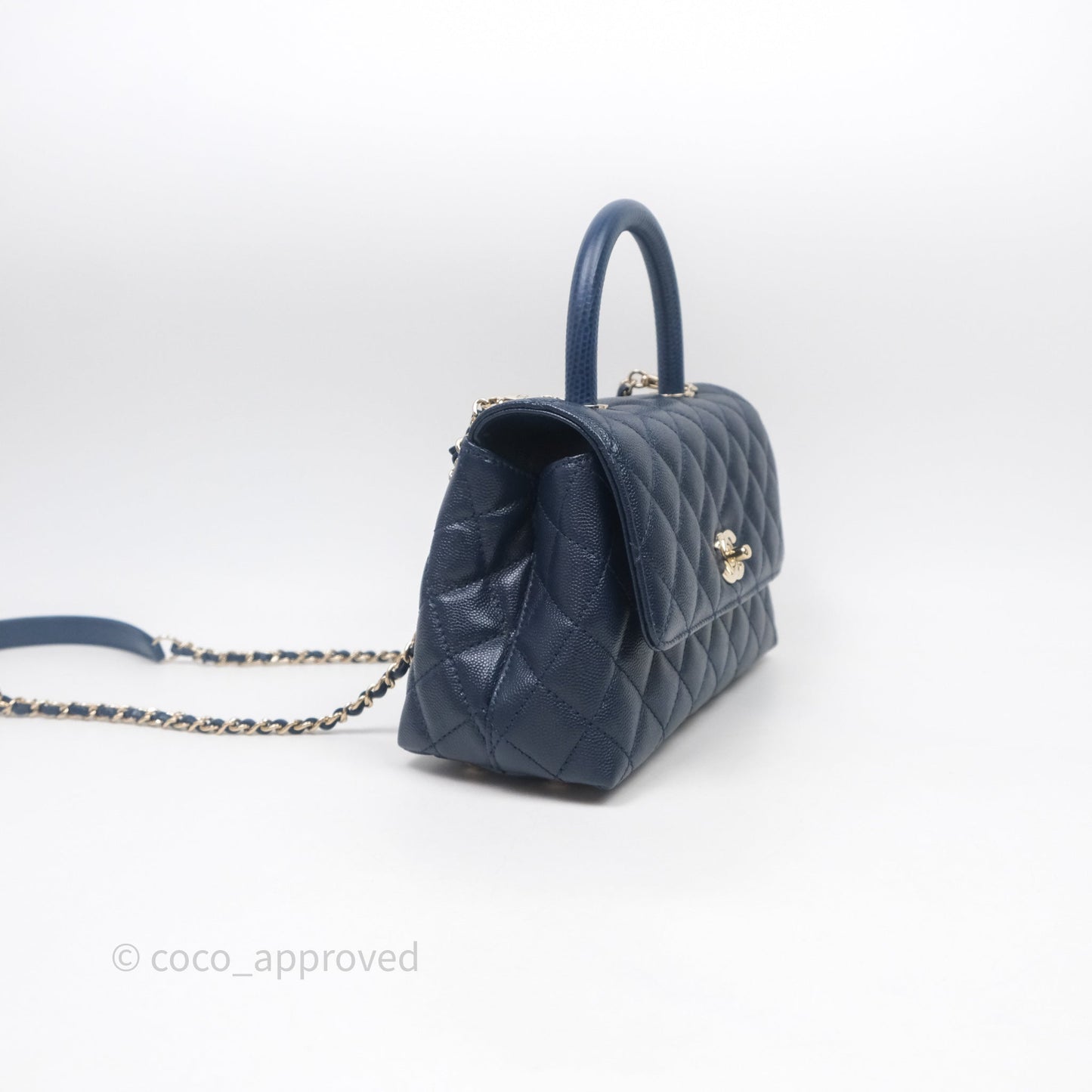 Chanel Small Coco Handle Navy Caviar Gold Hardware Lizard Handle