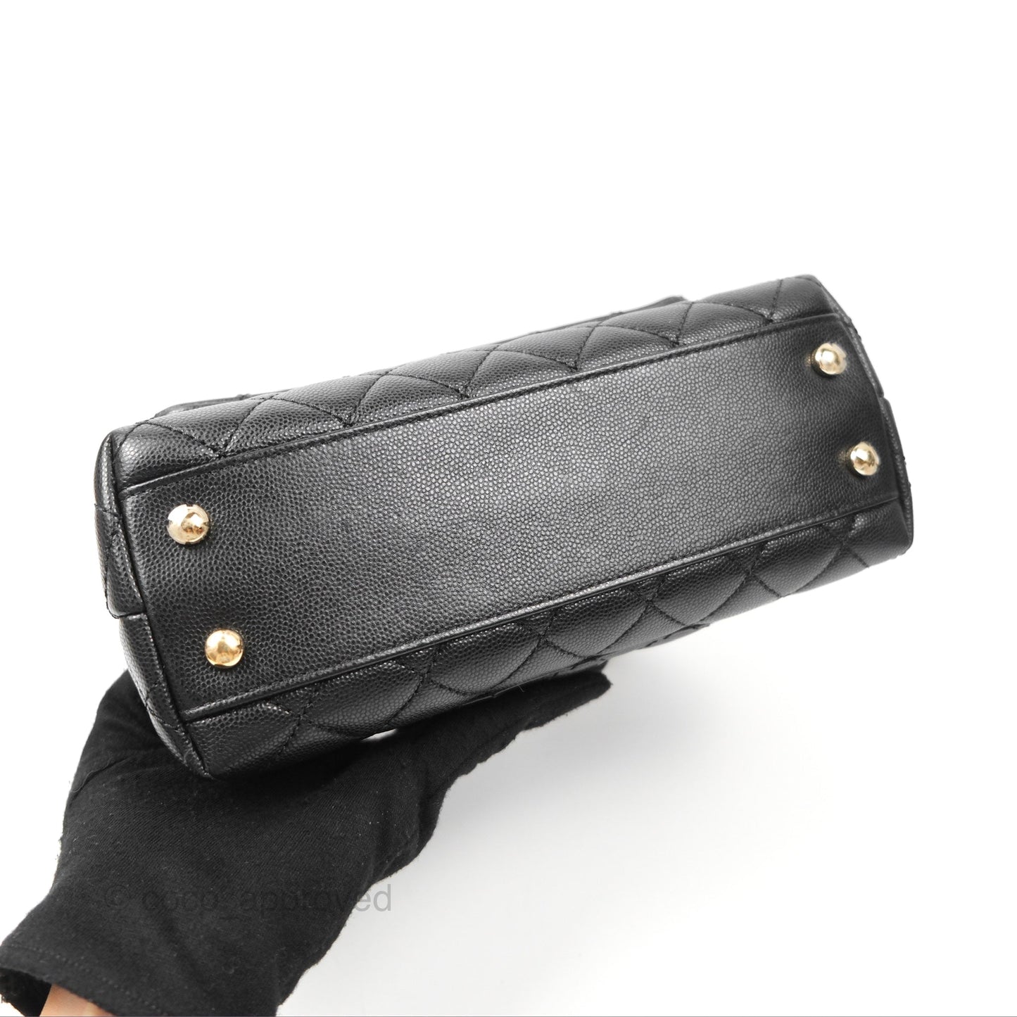 Chanel Small Coco Handle Black Caviar Gold Hardware Lizard Embossed Handle