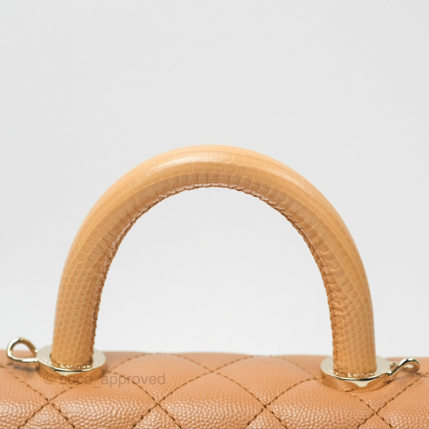 Chanel Mini Coco Handle Dark Beige Caviar Lizard Handle Gold Hardware