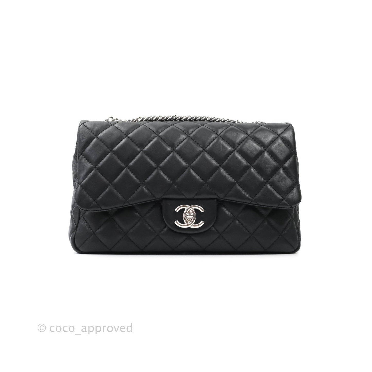 Chanel Quilted Calfskin Black Flap Bag Silver Hardware