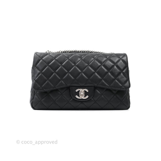 Chanel Quilted Calfskin Black Flap Bag Silver Hardware