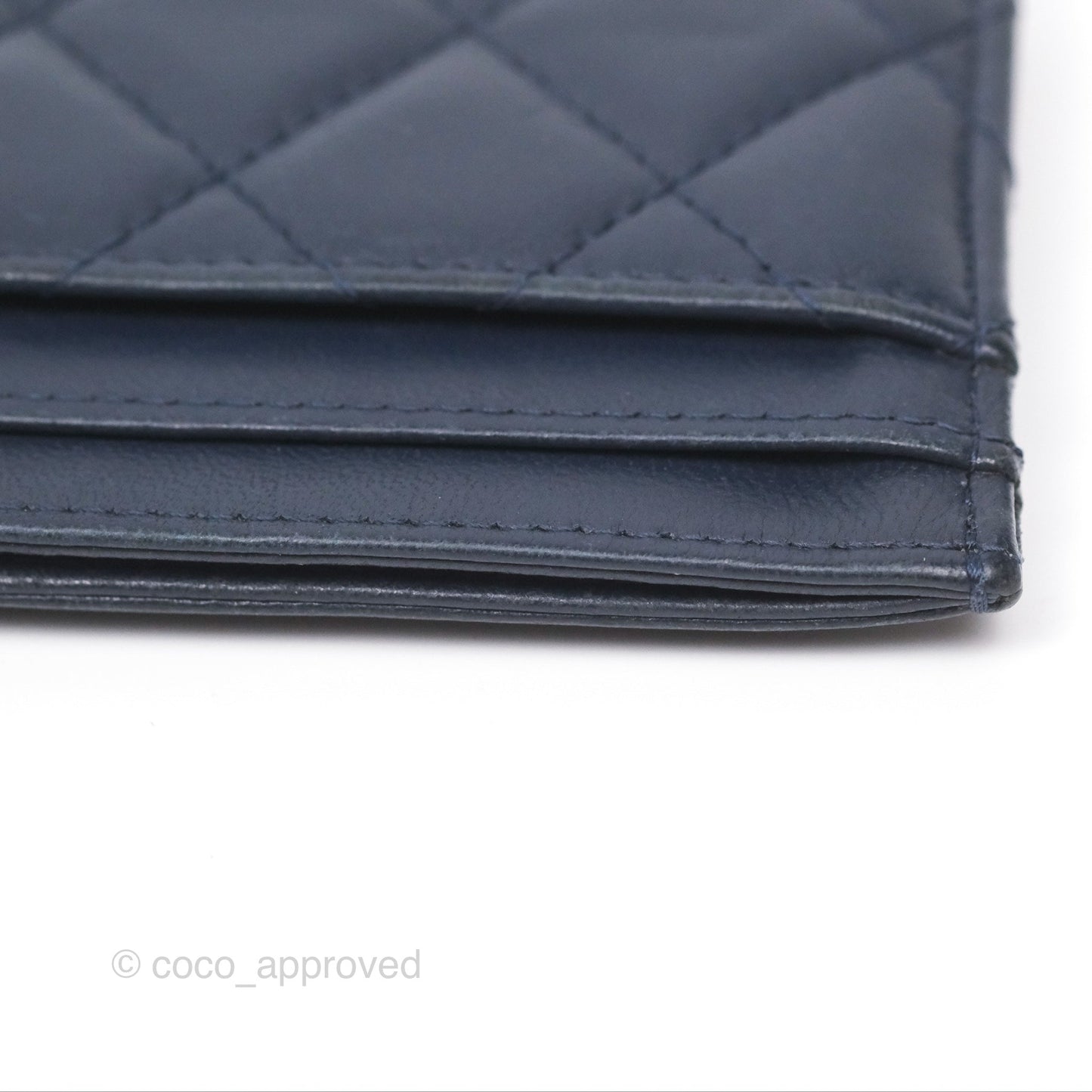 Chanel Quilted Classic Flat Card Holder Navy Sliver Hardware