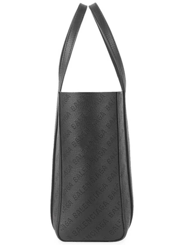 Luxury Balenciaga Everyday All Over Logo Leather Tote Back Black