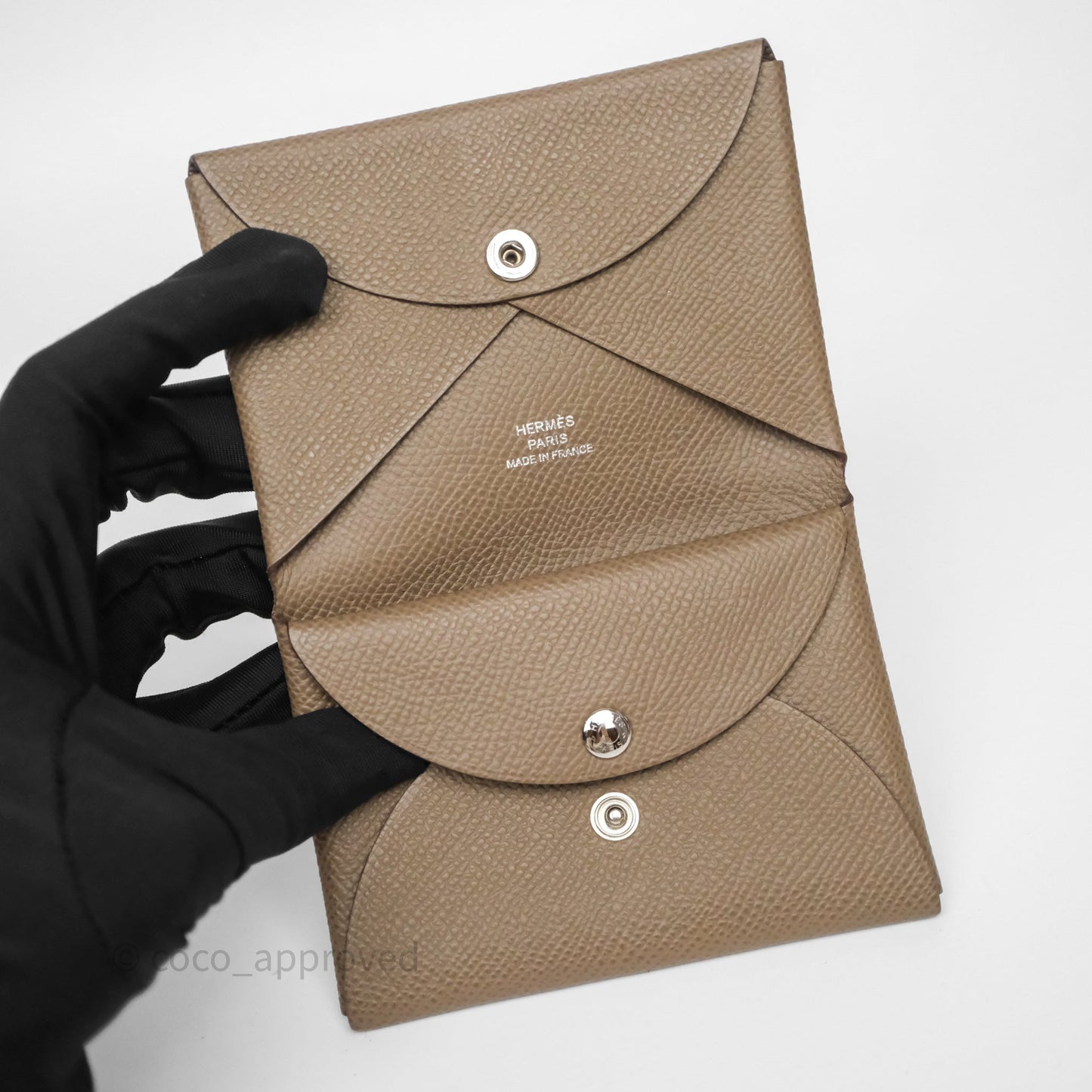 Hermès Calvi Duo Compact Card Holder Etoupe 18 Epsom