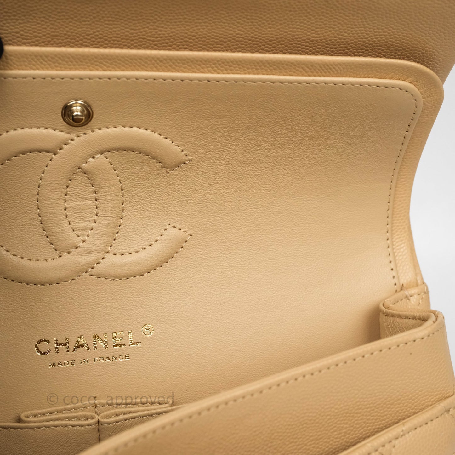 Chanel Classic M/L Medium Flap Quilted Beige Caviar Gold Hardware