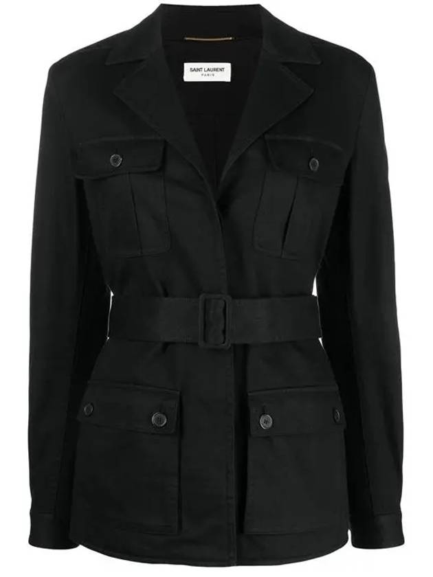 Luxury Saint Laurent Safari Cotton Gabardine Linen Jacket Black