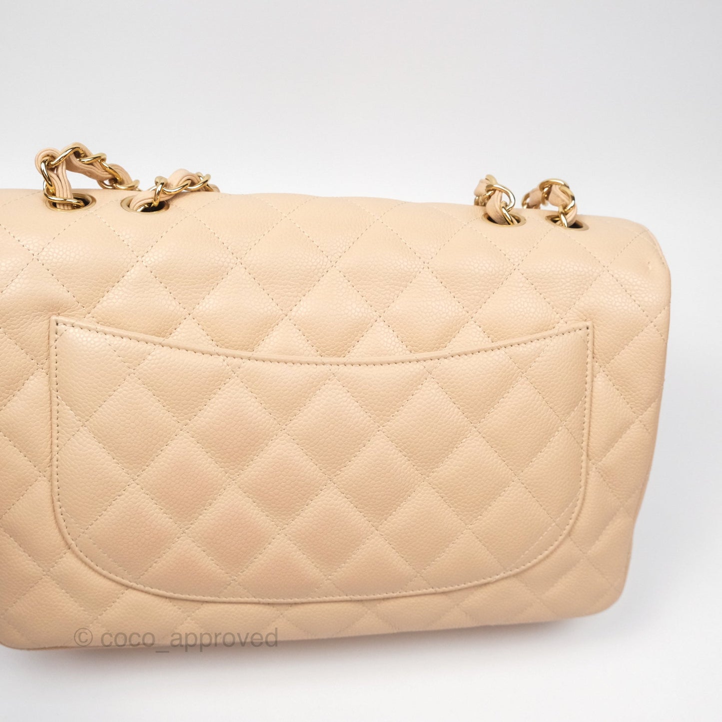 Chanel Jumbo Single Flap Quilted Beige Caviar Gold Hardware