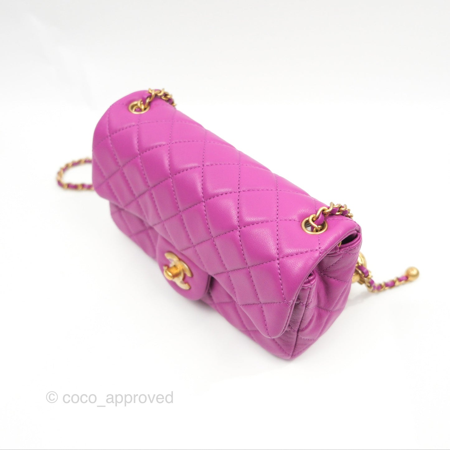 Chanel Mini Rectangular Pearl Crush Quilted Purple Lambskin Aged Gold Hardware