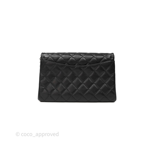 Chanel Quilted Clutch with Chain Black Caviar Silver Hardware