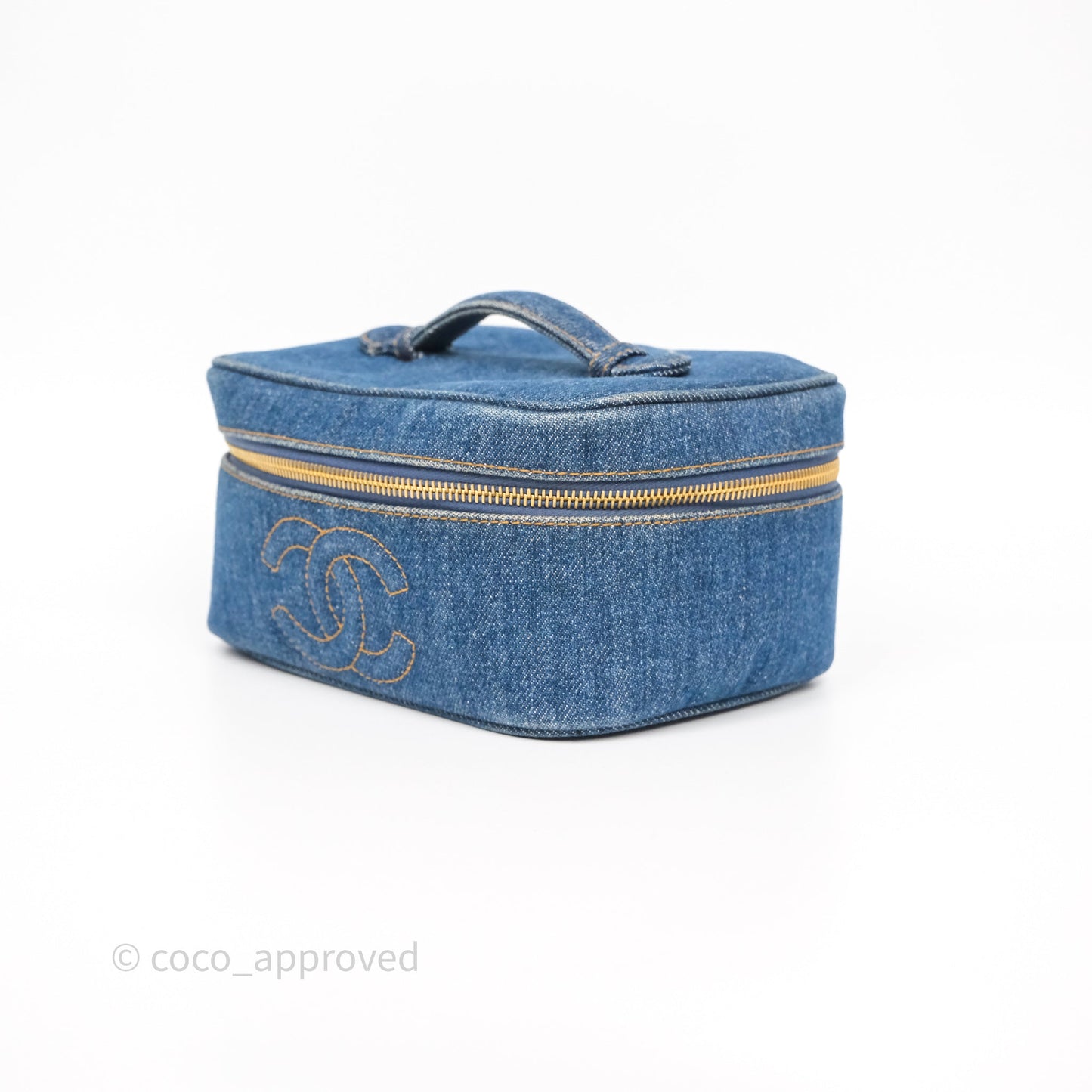 Chanel Vintage Vanity Case Denim Aged Gold Hardware