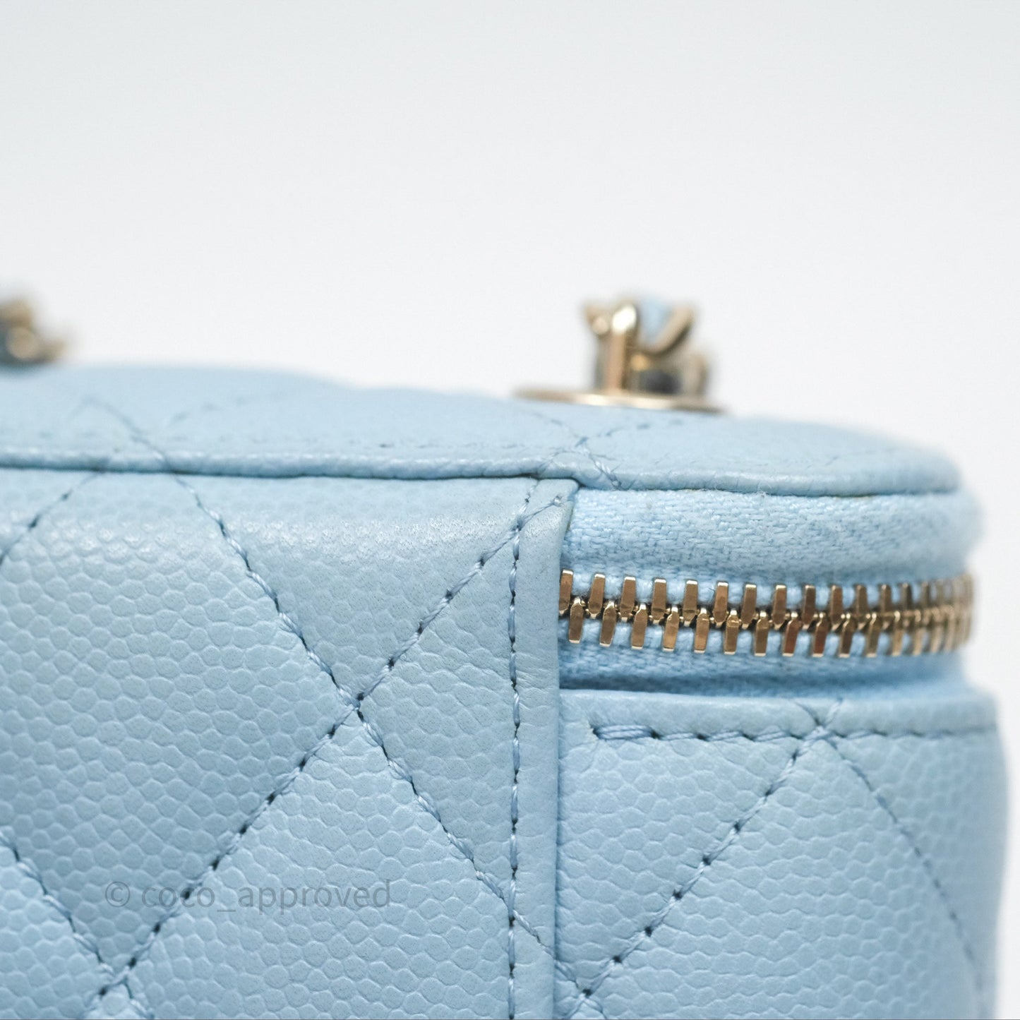 Chanel Classic Mini Vanity With Chain Light Blue Caviar Gold Hardware