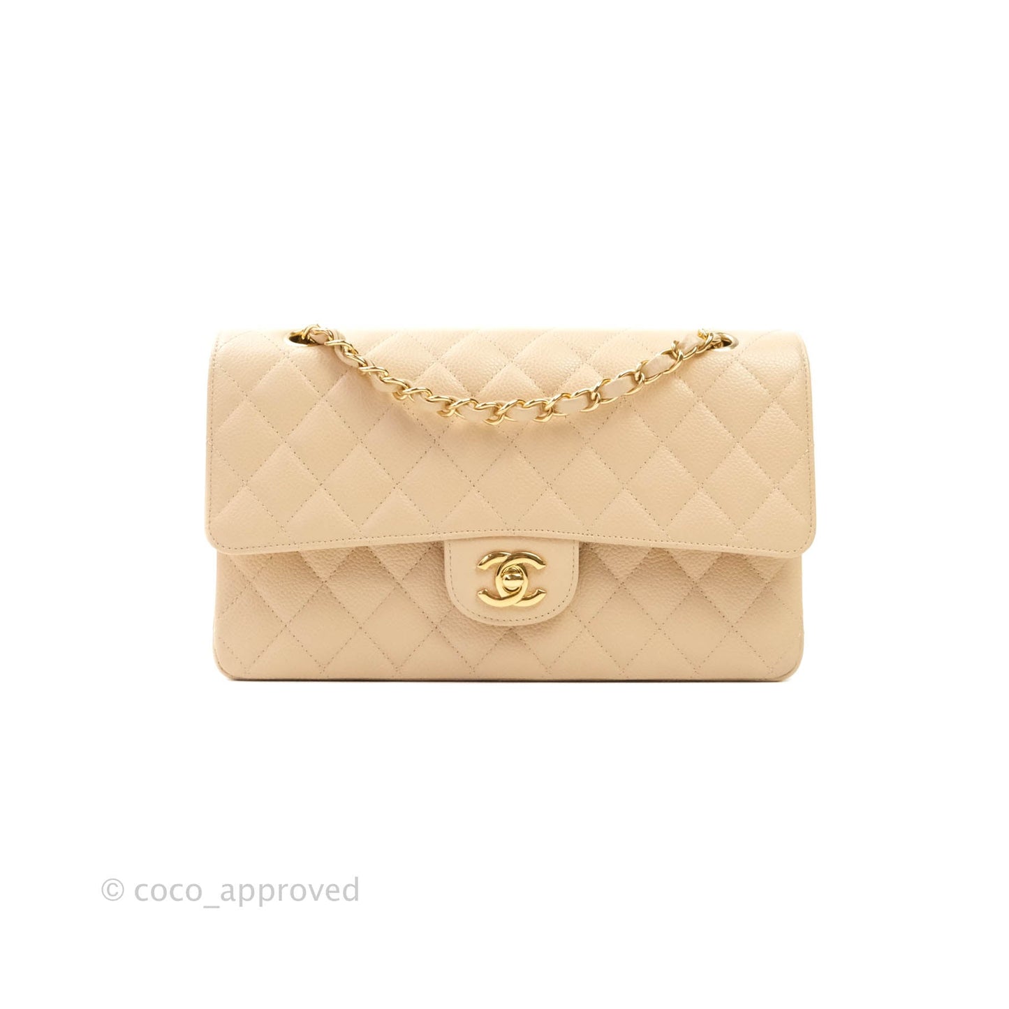 Chanel M/L Medium Double Flap Bag Beige Caviar Gold Hardware