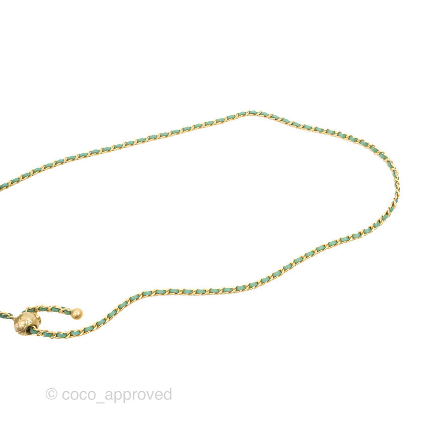 Chanel Vanity with Pearl Crush Chain Green Lambskin Aged Gold Hardware