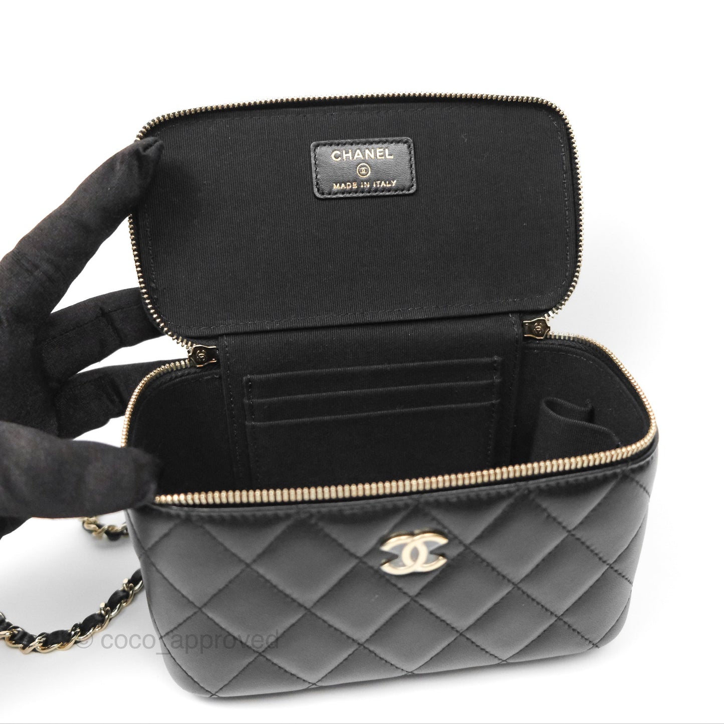 Chanel Vanity Rectangular Top Handle Black Lambskin Gold Hardware