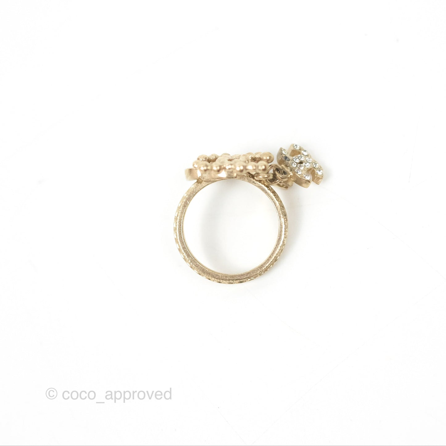 Chanel Multi CC Crystal Resin Ring Brushed Gold Tone 09A