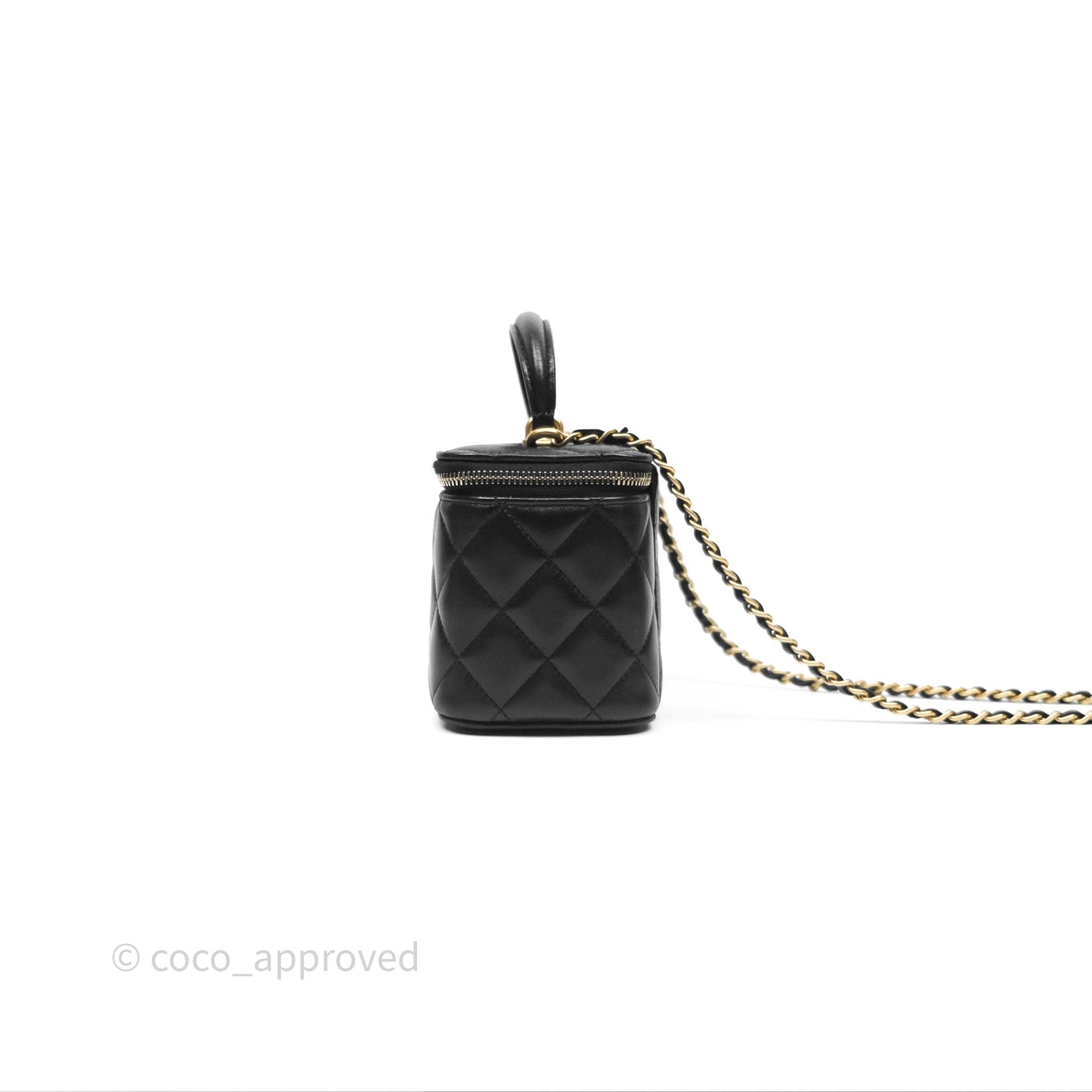 Chanel Vanity Rectangular Top Handle Black Lambskin Aged Gold Hardware