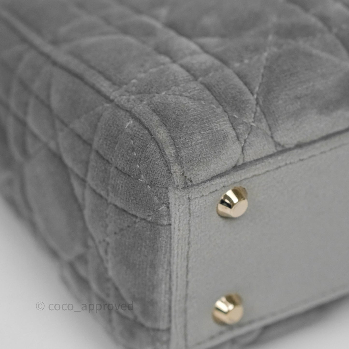 Dior Mini Lady Dior Grey Velvet Cannage Crystal Charms Gold Hardware