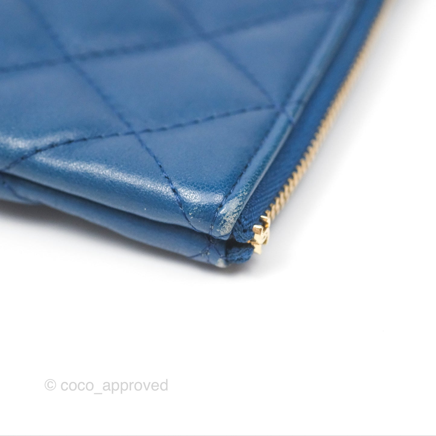 Chanel Medium Quilted O Case Blue Lambskin Gold Hardware