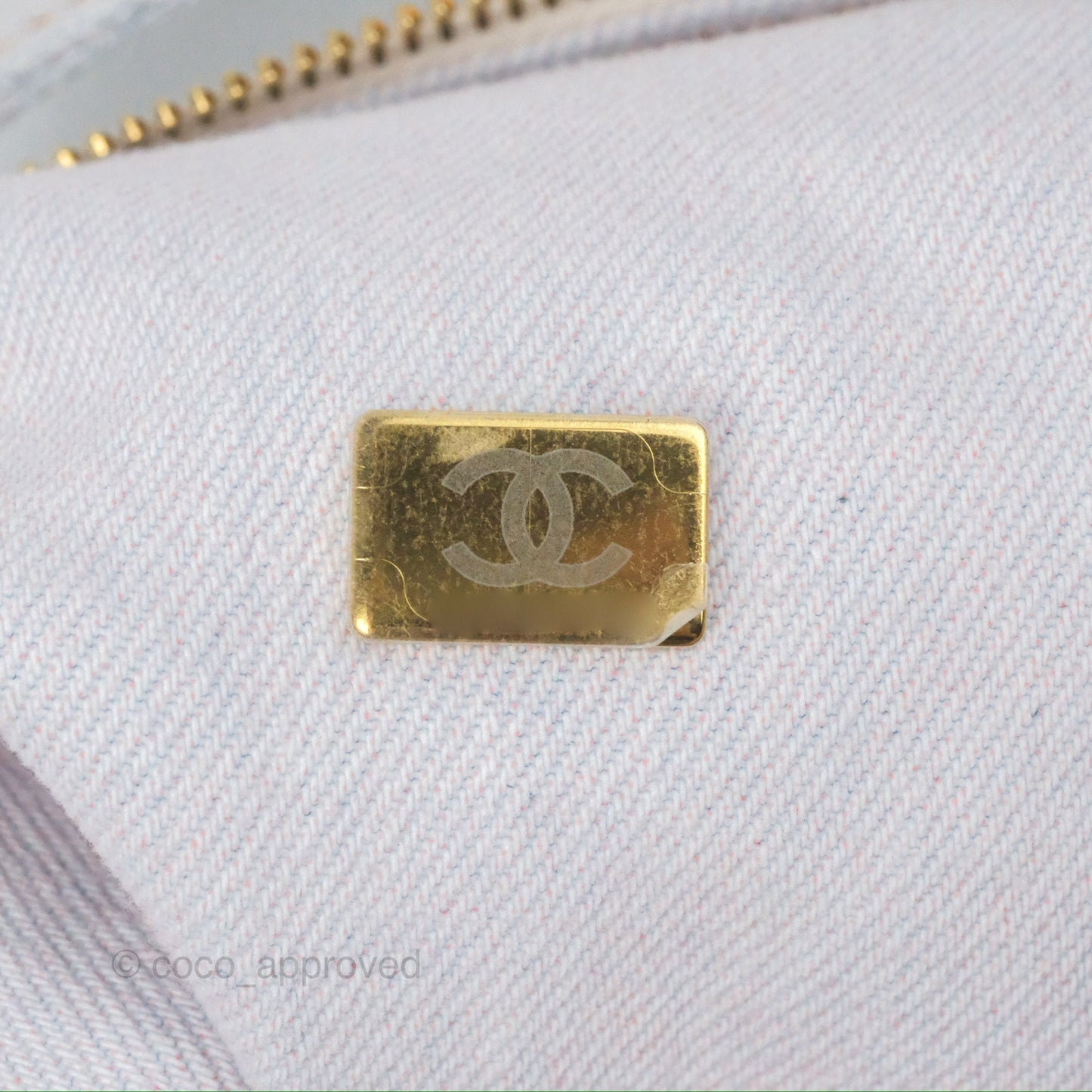 Chanel Printed Denim Large Shopping Bag Aged Gold Hardware