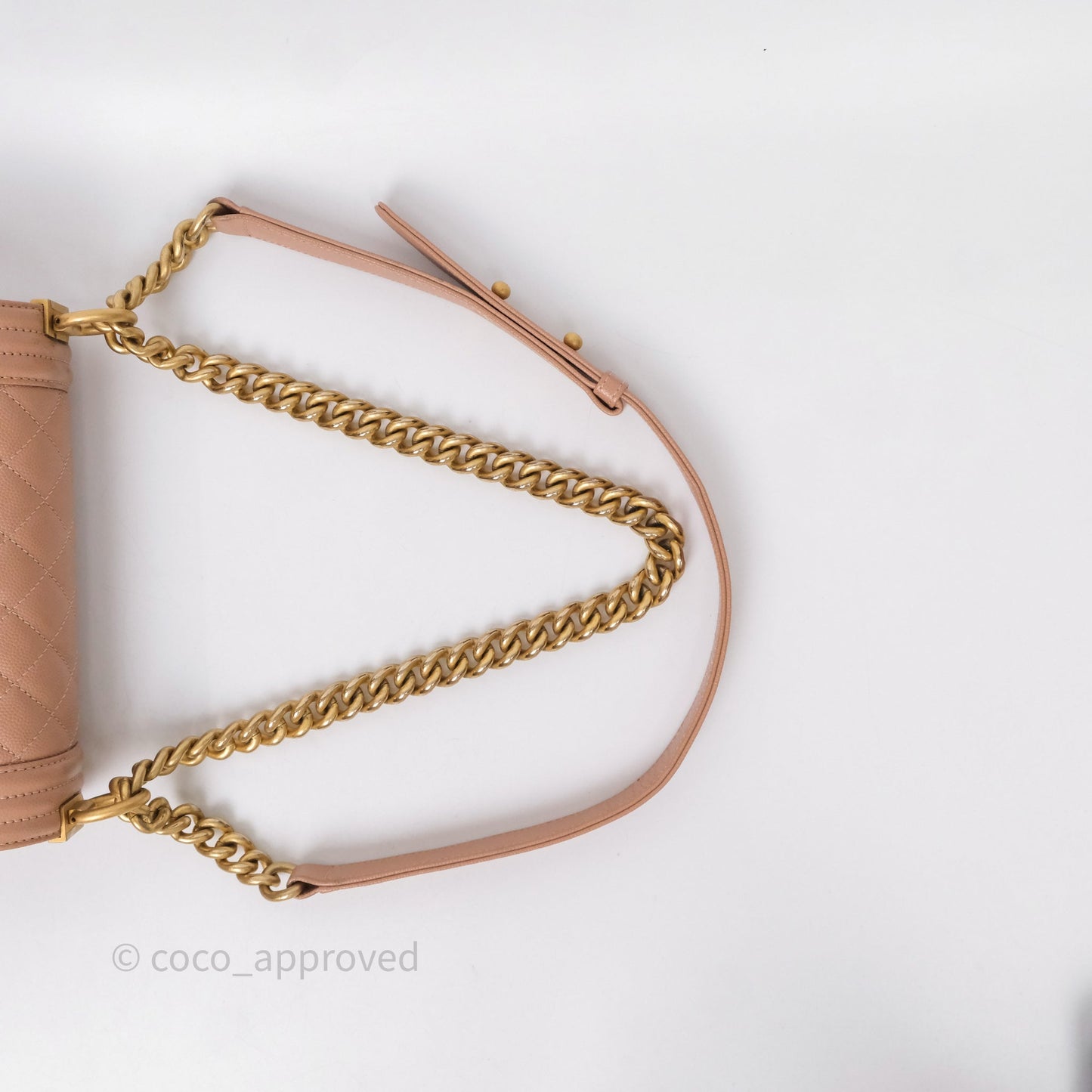 Chanel Small Boy Caviar Beige Pink Bag Aged Gold Hardware
