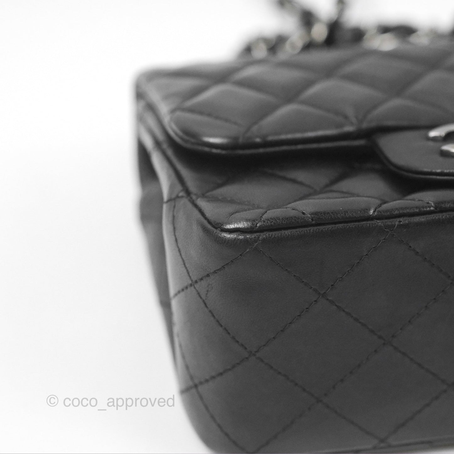 Chanel Mini Square Black Lambskin Dark Silver Hardware