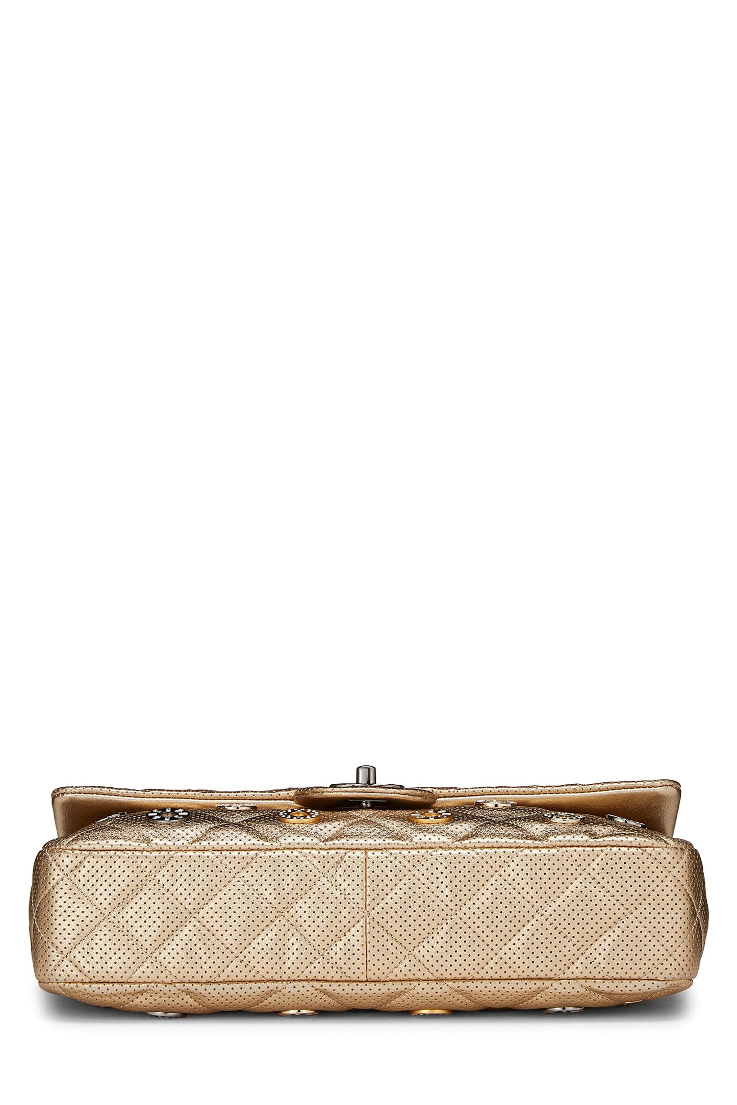 Chanel,  Paris-Dubai Gold Perforated Leather Medals Flap Jumbo, Gold