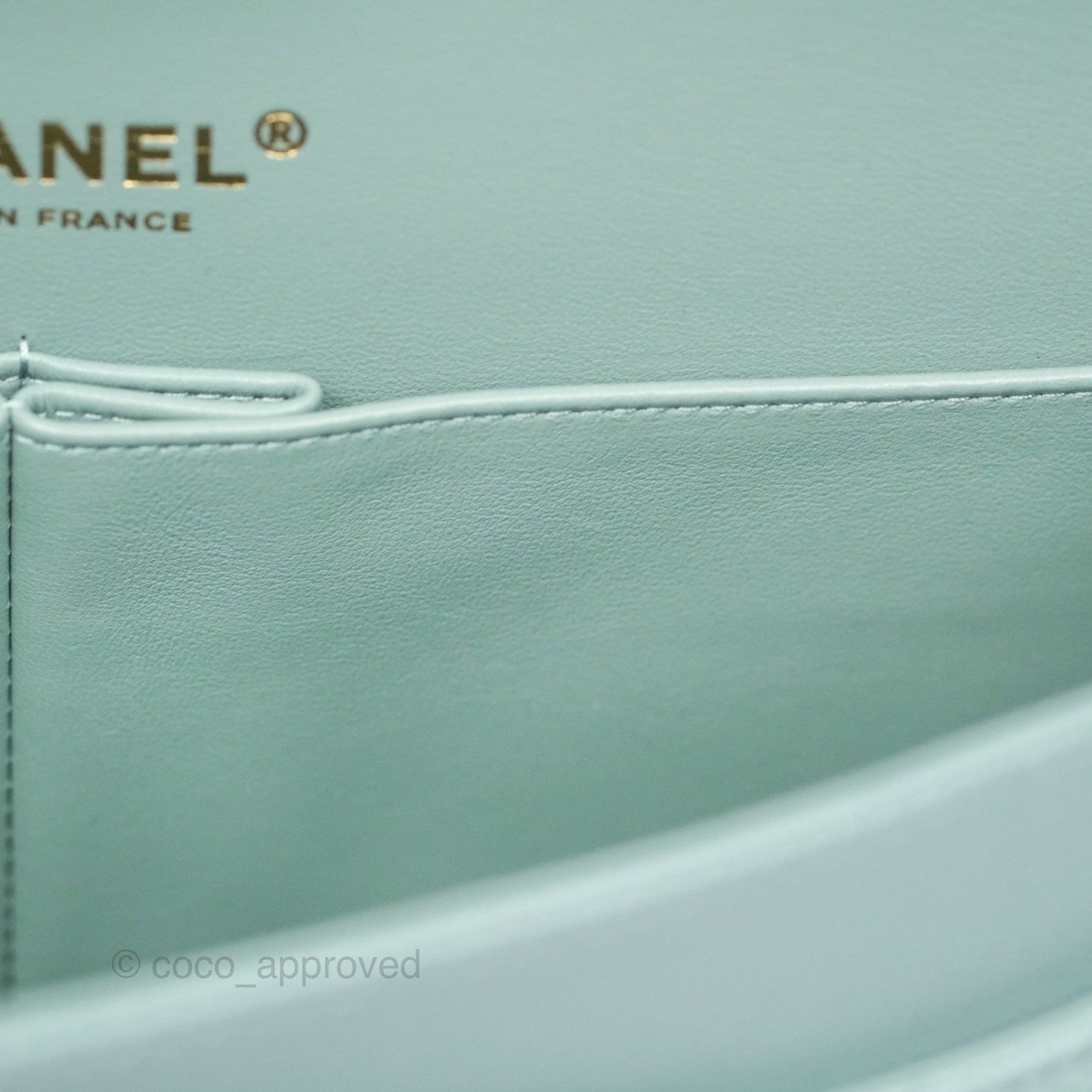 Chanel Classic M/L Medium Flap Quilted Tiffany Seafoam Green Caviar Gold Hardware