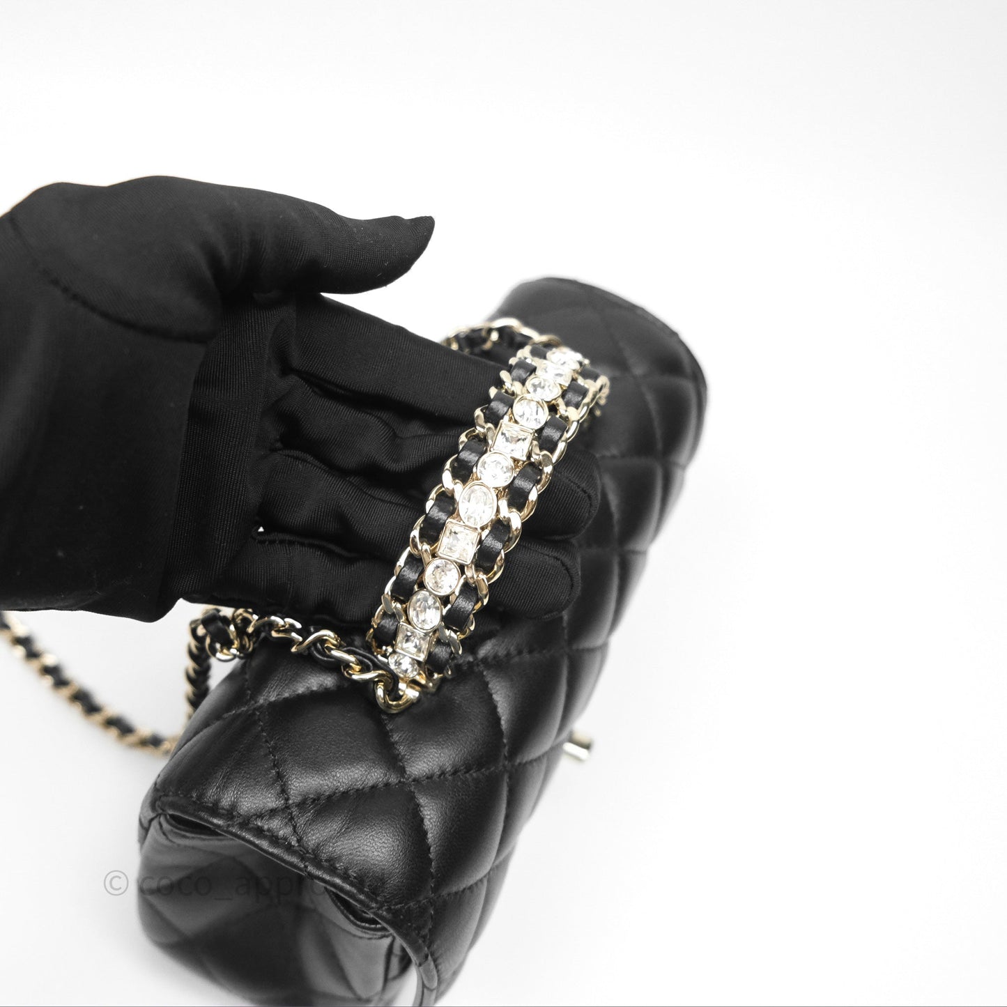 Chanel Crystals Top Handle Mini Rectangular Flap Bag Black Lambskin Gold Hardware
