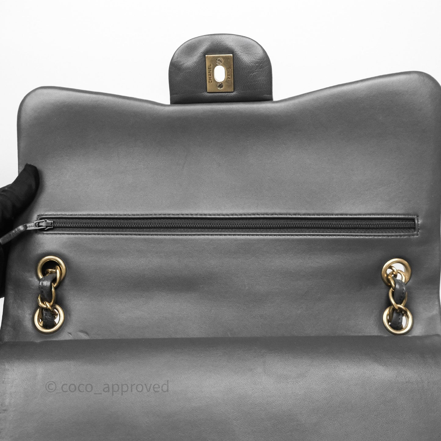 Chanel Jumbo Double Flap Dark Grey Lambskin Brushed Gold Hardware⁣⁣