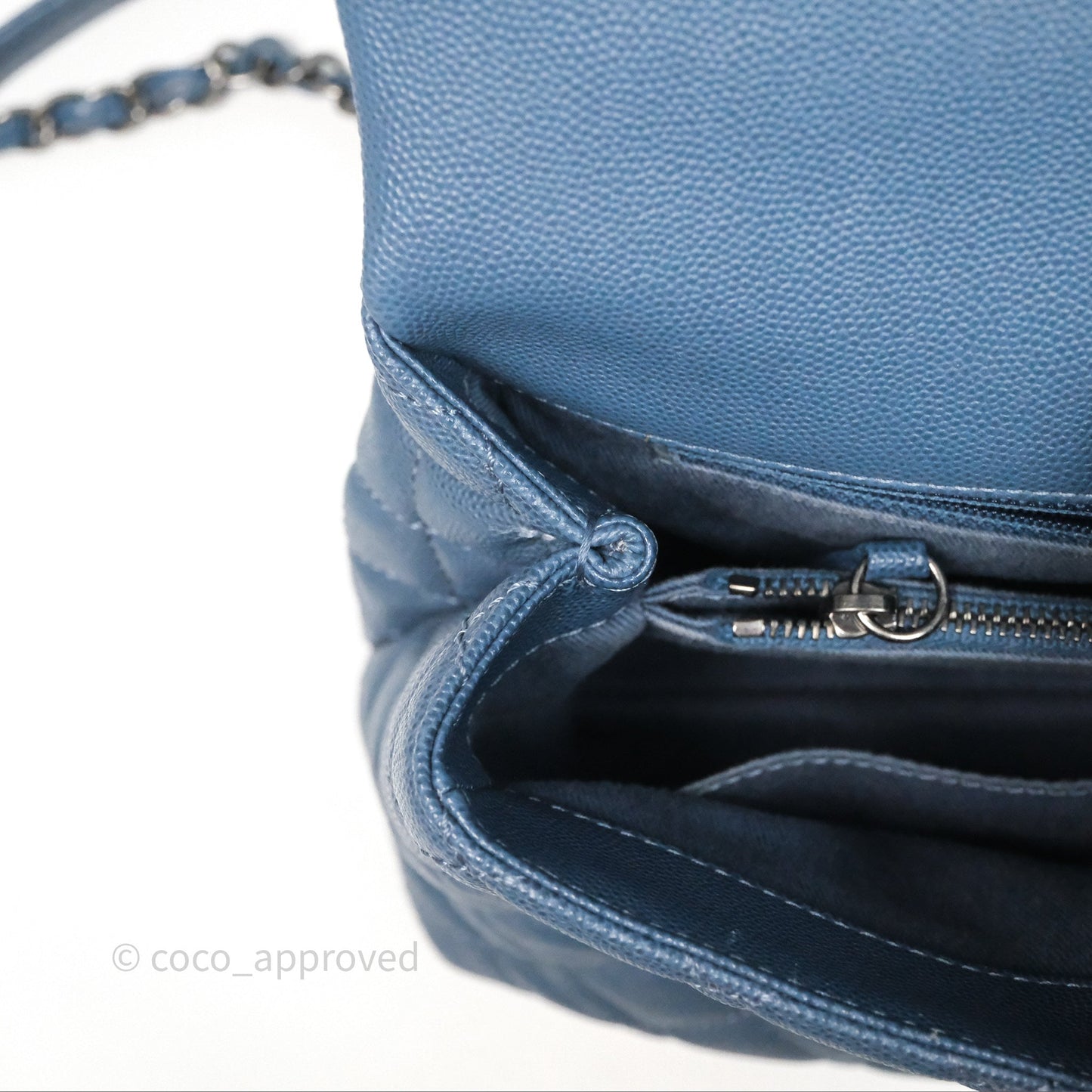 Chanel Medium Coco Handle Quilted Aged Caviar Dark Blue Ruthenium Hardware