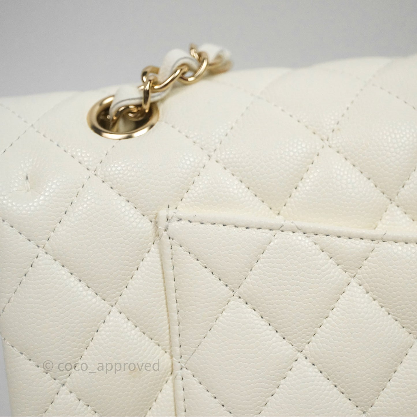 Chanel Classic M/L Medium Flap Quilted Ivory White Caviar Gold Hardware