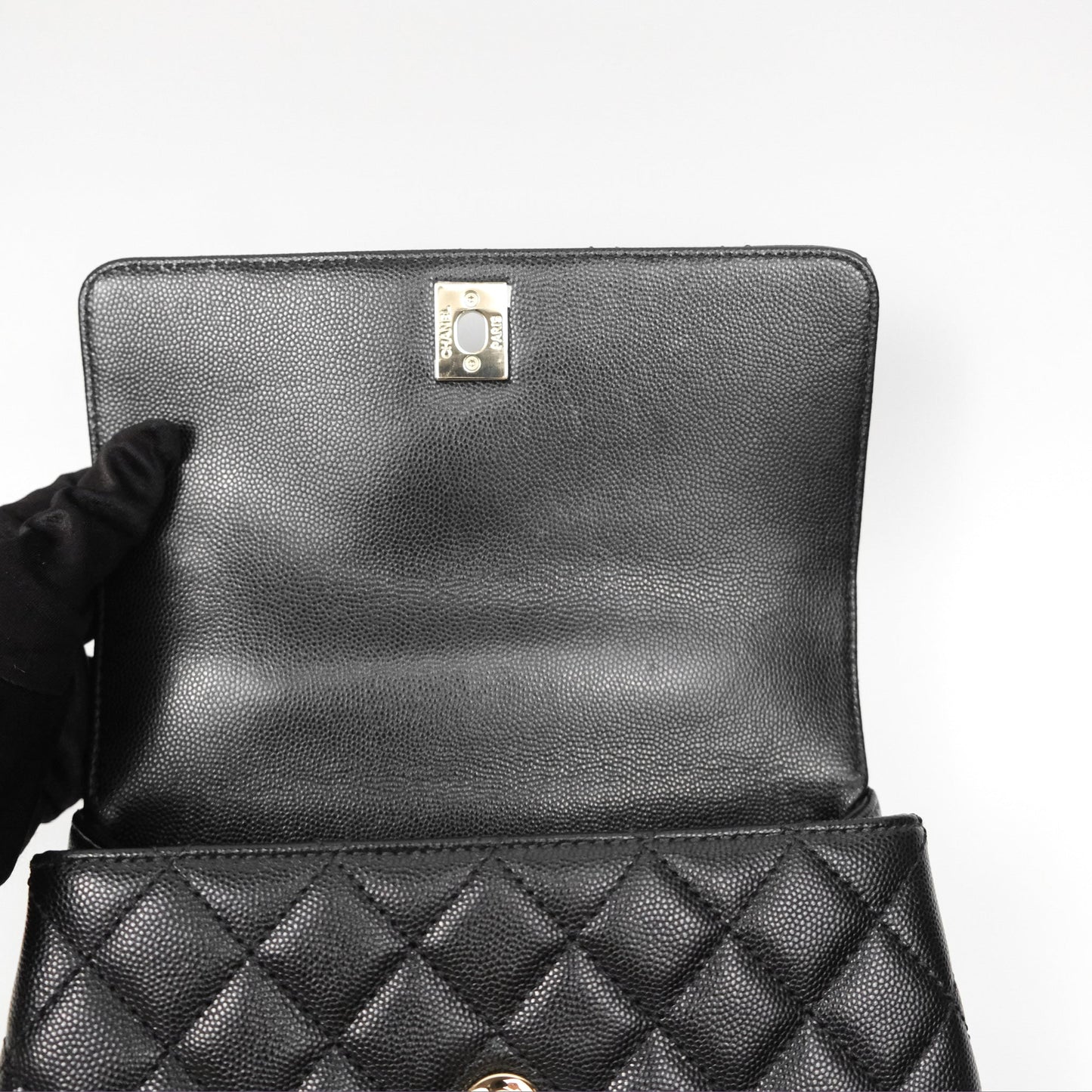 Chanel Small Coco Handle Quilted Black Caviar Gold Hardware