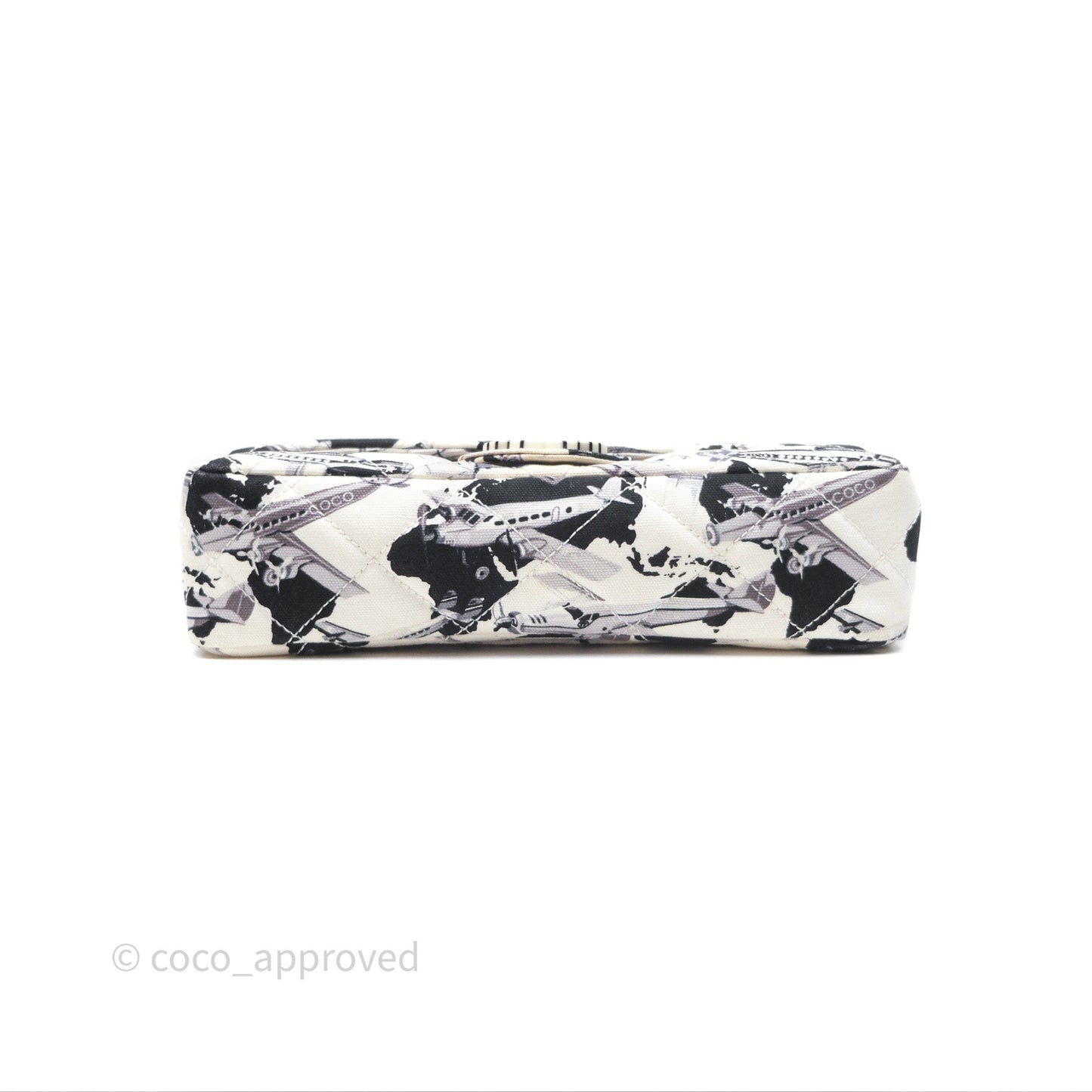 Chanel Quilted Airplane Printed Shoulder Flap Bag Canvas White