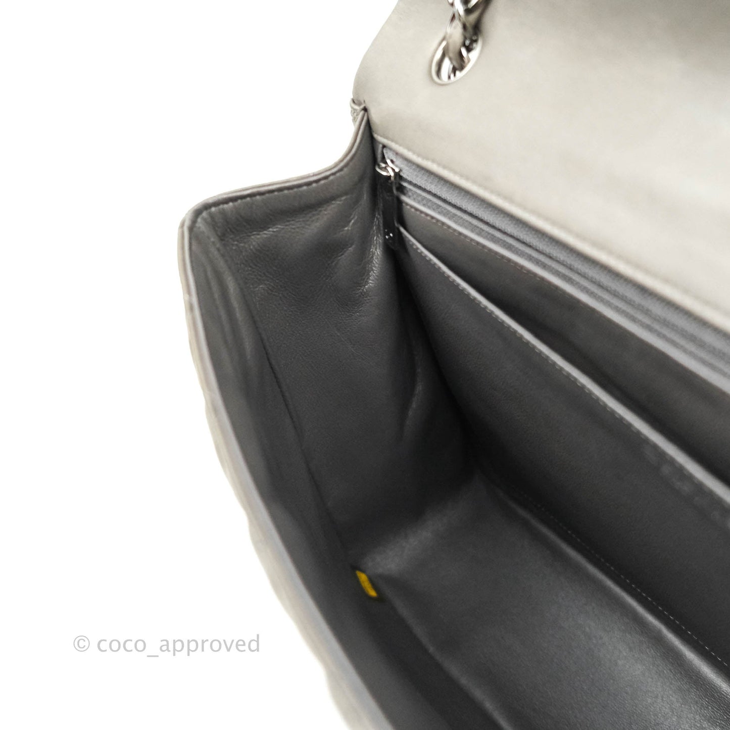 Chanel Classic Single Flap Maxi Grey Lambskin Gun Metal Hardware