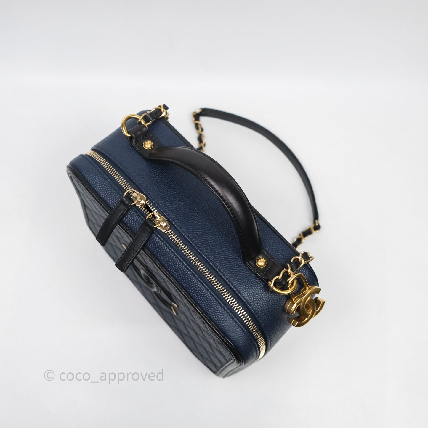 Chanel Quilted Large CC Filigree Vanity Case Navy Black Caviar