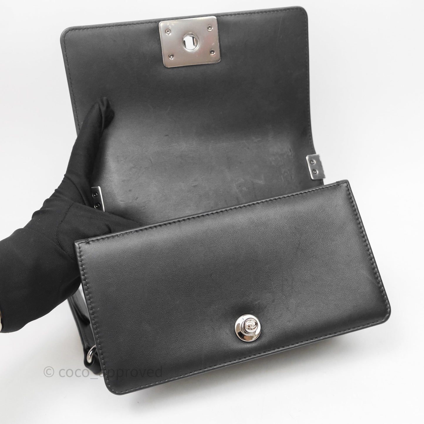 Chanel Small Boy Chevron Black Lambskin Silver Hardware