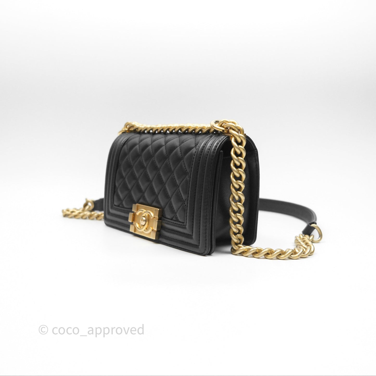 Chanel Small Boy Black Lambskin Aged Gold Hardware