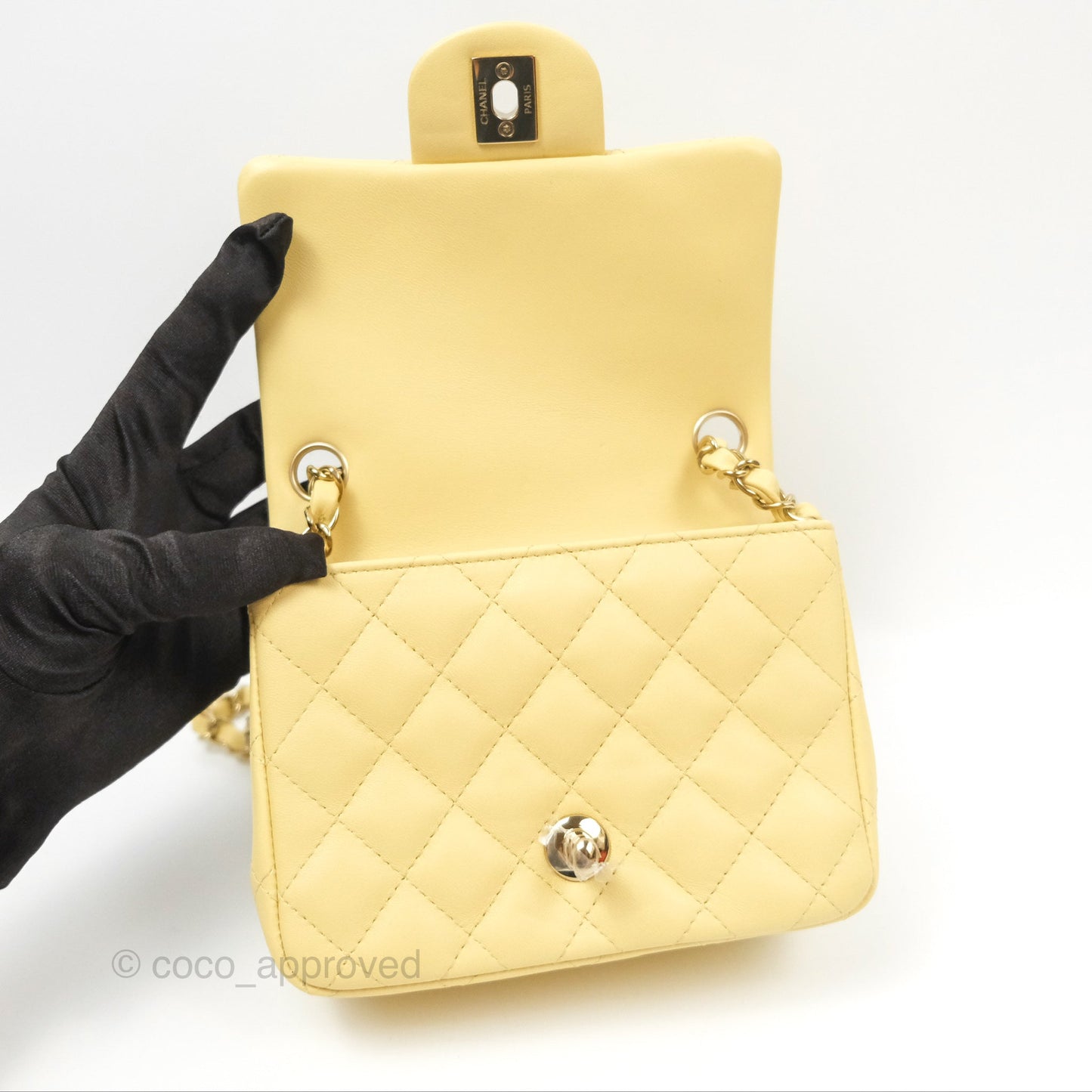 Chanel Mini Square Quilted Yellow Lambskin Gold Hardware