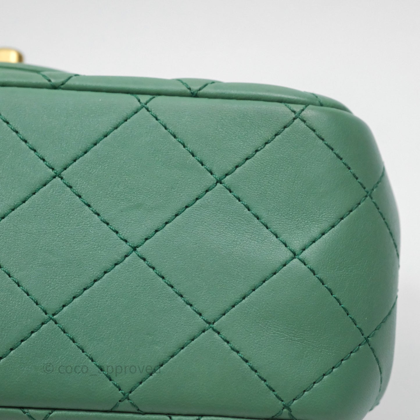 Chanel Pearl Crush Mini Square Quilted Green Lambskin Aged Gold Hardware