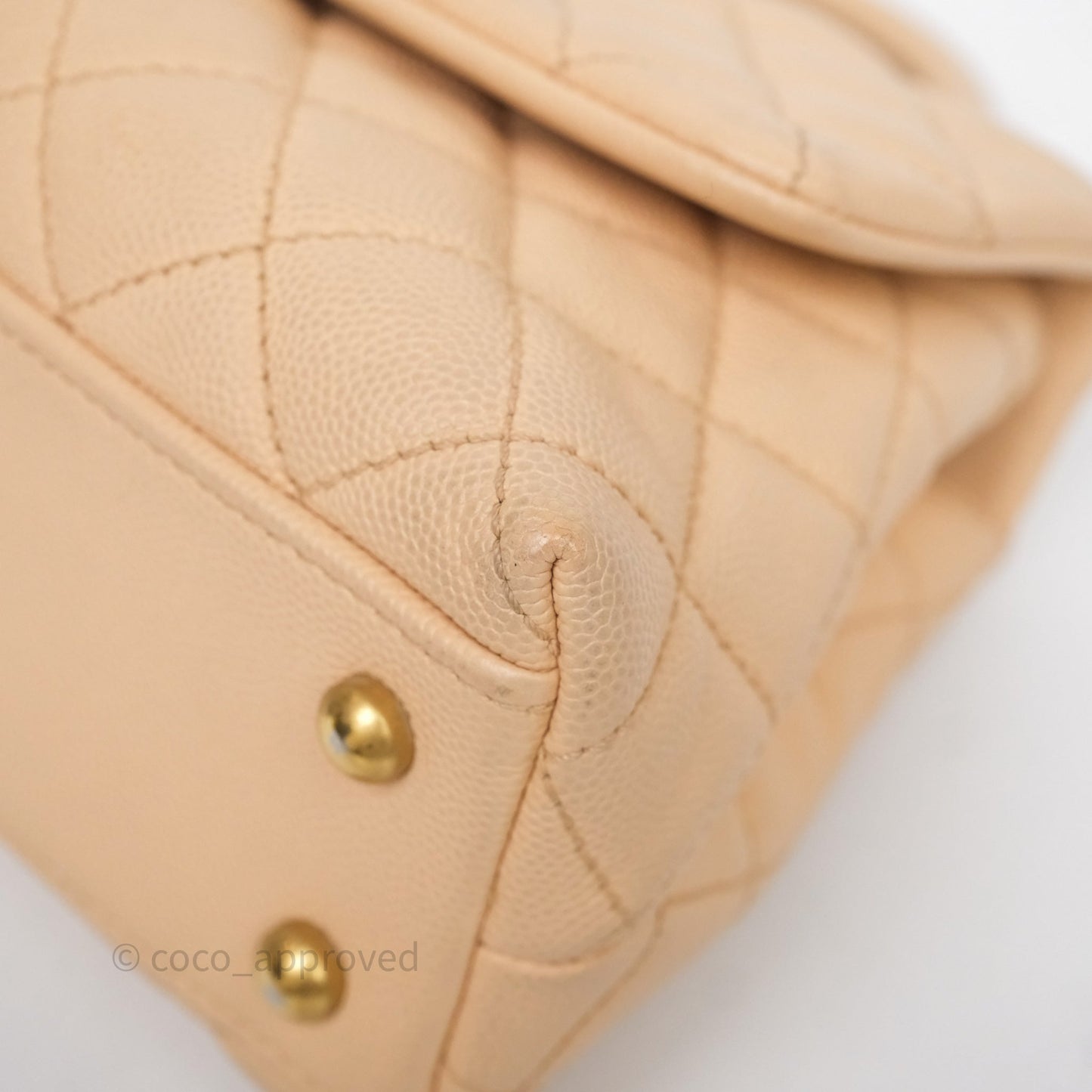 Chanel Small Coco Handle Quilted Beige Caviar Aged Gold Hardware