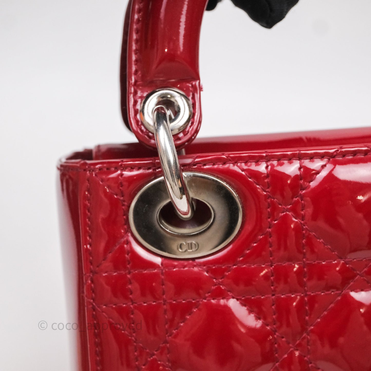 Christian Dior Mini Lady Dior Red Patent Cannage Silver Hardware